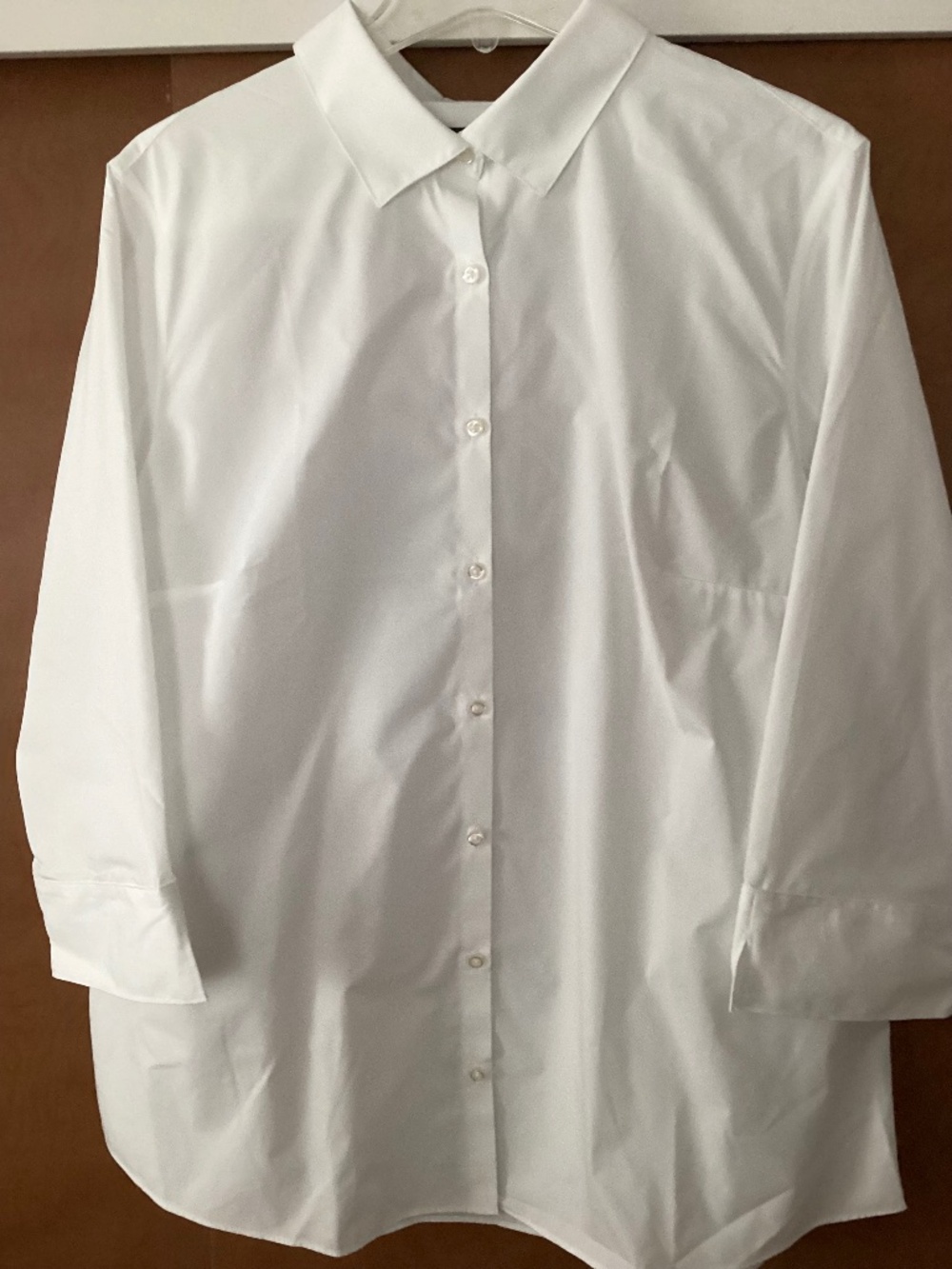 LANDS END Women’s Wrinkle Free Cotton Blend 3/4 Sleeve Shirt White Size 18T